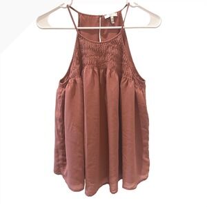 Joie Womens Silk Smocked Halter Top Terracotta Dusty Rose Pink Blouse Size M